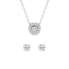 0.33 Carat Lab Grown Round Diamond Halo Necklace Set | Ashley Stewart