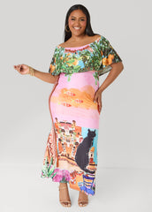 Printed Off The Shoulder Dress Multi | Ashley Stewart