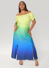Off The Shoulder Ombre Maxi Dress Caribbean Sea | Ashley Stewart