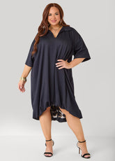 Denim Hi Low Bubble Dress Dk Rinse | Ashley Stewart