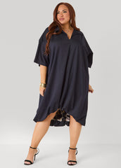 Denim Hi Low Bubble Dress Dk Rinse | Ashley Stewart
