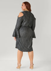 Cold Shoulder Textured Denim Dress Black | Ashley Stewart