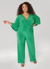 Stretch Knit Faux Wrap Jumpsuit Amazon | Ashley Stewart
