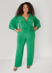 Stretch Knit Faux Wrap Jumpsuit Amazon | Ashley Stewart