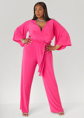 Stretch Knit Faux Wrap Jumpsuit Amazon | Ashley Stewart