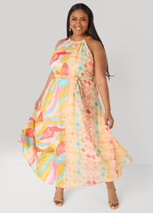 Tall Belted Scarf Print Maxi Dress Multi | Ashley Stewart