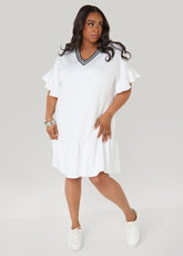 Ruffled Textured Babydoll Dress White | Ashley Stewart