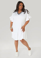 Ruffled Textured Babydoll Dress White | Ashley Stewart