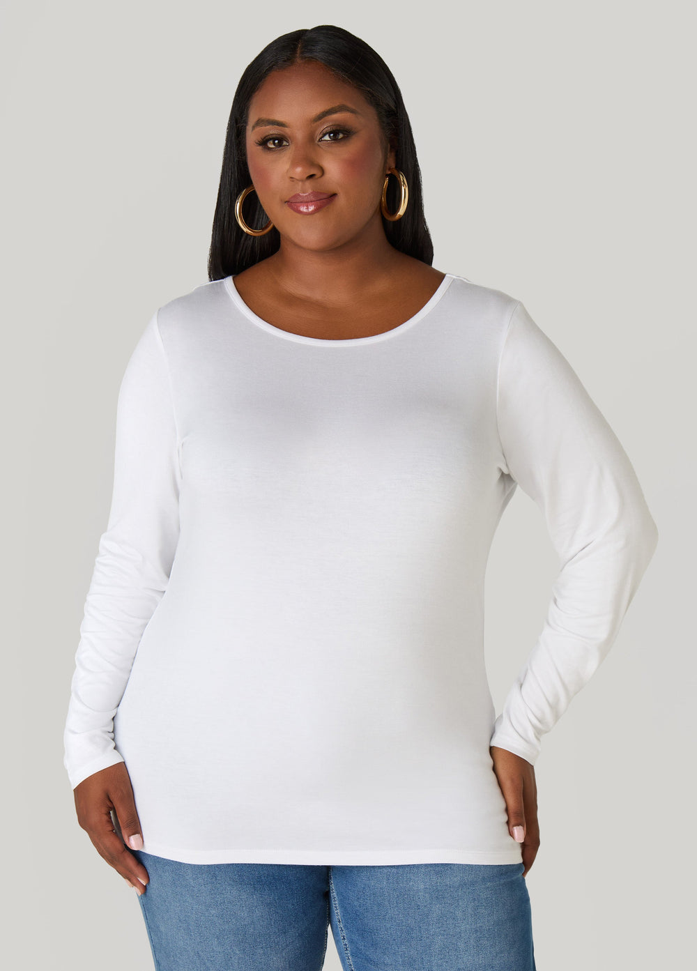 Long Sleeved Jersey Tee Black | Ashley Stewart