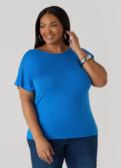 Lace Paneled Open Back Top Victoria Blue | Ashley Stewart
