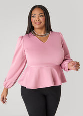 Puff Sleeved Peplum Top Foxglove | Ashley Stewart
