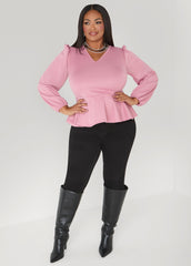 Puff Sleeved Peplum Top Foxglove | Ashley Stewart
