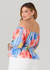 Off The Shoulder Floral Top Multi | Ashley Stewart