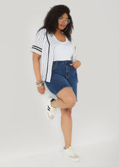 Striped Baseball Jersey Black White | Ashley Stewart