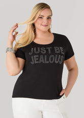 Just Be Jealous Crystal Tee Black | Ashley Stewart