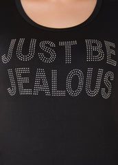 Just Be Jealous Crystal Tee Black | Ashley Stewart