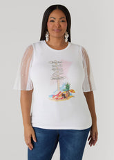 Island Vibes Paneled Graphic Tee White | Ashley Stewart