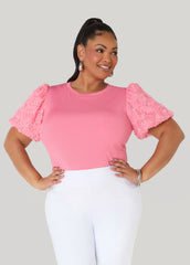 Rosette Puff Sleeved Top Confetti | Ashley Stewart