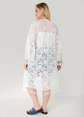 Fringed Floral Lace Duster White | Ashley Stewart