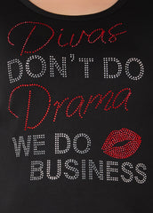 Divas Dont Do Drama Crystal Tee Black | Ashley Stewart