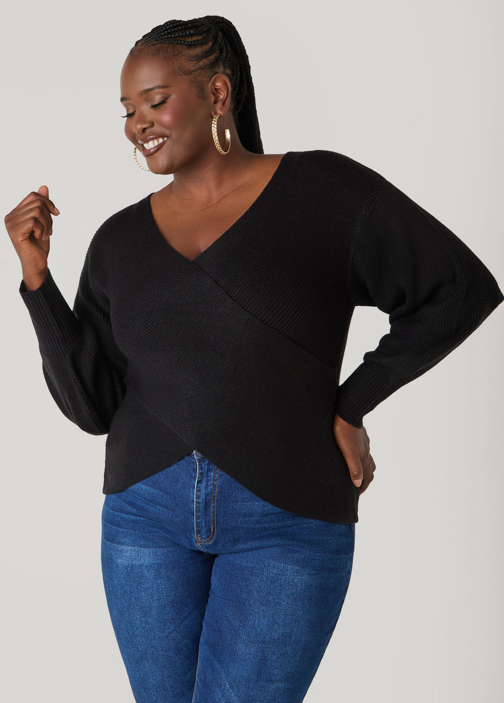 Crisscross Sweater Black | Ashley Stewart