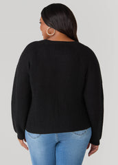 Ribbed Raglan Sweater Black | Ashley Stewart