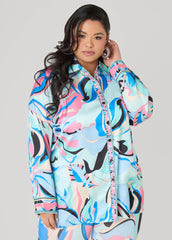 Floral Satin Shirt POWDER BLUE | Ashley Stewart