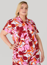 Printed Boxy Cropped Shirt Pink | Ashley Stewart
