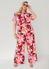 Printed Boxy Cropped Shirt Pink | Ashley Stewart