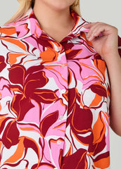 Printed Boxy Cropped Shirt Pink | Ashley Stewart