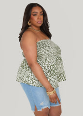Printed Strapless Handkerchief Top Olive | Ashley Stewart