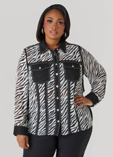 Zebra Organza Shirt Black White | Ashley Stewart