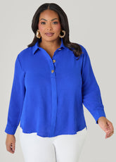 Button Embellished Textured Shirt Black | Ashley Stewart