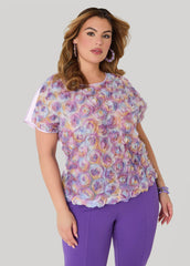Rosette Mesh And Satin Blouse Multi | Ashley Stewart