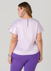 Rosette Mesh And Satin Blouse Multi | Ashley Stewart