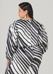 Striped Satin Blouse White Black | Ashley Stewart