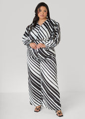 Striped Satin Blouse White Black | Ashley Stewart