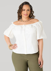 Puff Sleeve Off The Shoulder Shirt White | Ashley Stewart