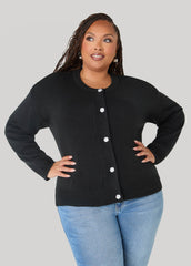 Rose Button Front Cardigan Black | Ashley Stewart