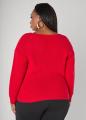 Knotted Cable Knit Trimmed Sweater Lychee | Ashley Stewart