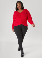 Knotted Cable Knit Trimmed Sweater Lychee | Ashley Stewart