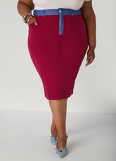 Denim Paneled Midi Skirt Rhododendron | Ashley Stewart
