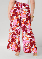 Printed High Waist Pants Pink | Ashley Stewart