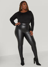 Faux Stretch Leather Leggings Black | Ashley Stewart