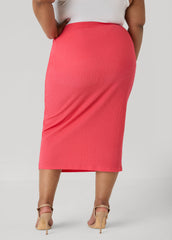 Textured Midi Pencil Skirt Calypso Coral | Ashley Stewart