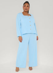 Pull On Straight Leg Pants POWDER BLUE | Ashley Stewart