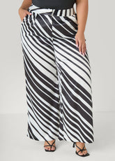 Striped Pleated Satin Pants White Black | Ashley Stewart
