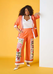 Floral Stamp Print Scuba Pants Persimmon Orange | Ashley Stewart