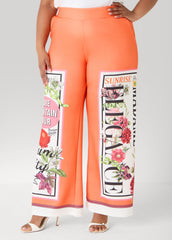 Floral Stamp Print Scuba Pants Persimmon Orange | Ashley Stewart