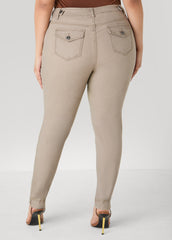 Flap Pocket Skinny Jeans Camel Taupe | Ashley Stewart